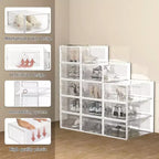 Organizador de Zapatos de 12 Piezas, Organizador de Zapatos Apilable de Plástico Transparente para Armario, Caja de Zapatos Apilable de Plástico Transparente para Entrada, Plegable para Ahorrar Espacio
