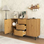 Aparador tipo bufé con almacenaje, mueble de café de madera, consola con 3 cajones y 1 puerta, aparador de cocina natural