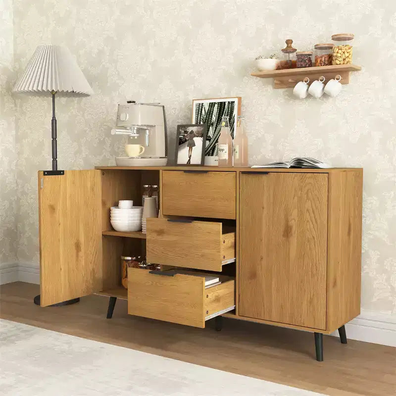 Aparador tipo bufé con almacenaje, mueble de café de madera, consola con 3 cajones y 1 puerta, aparador de cocina natural