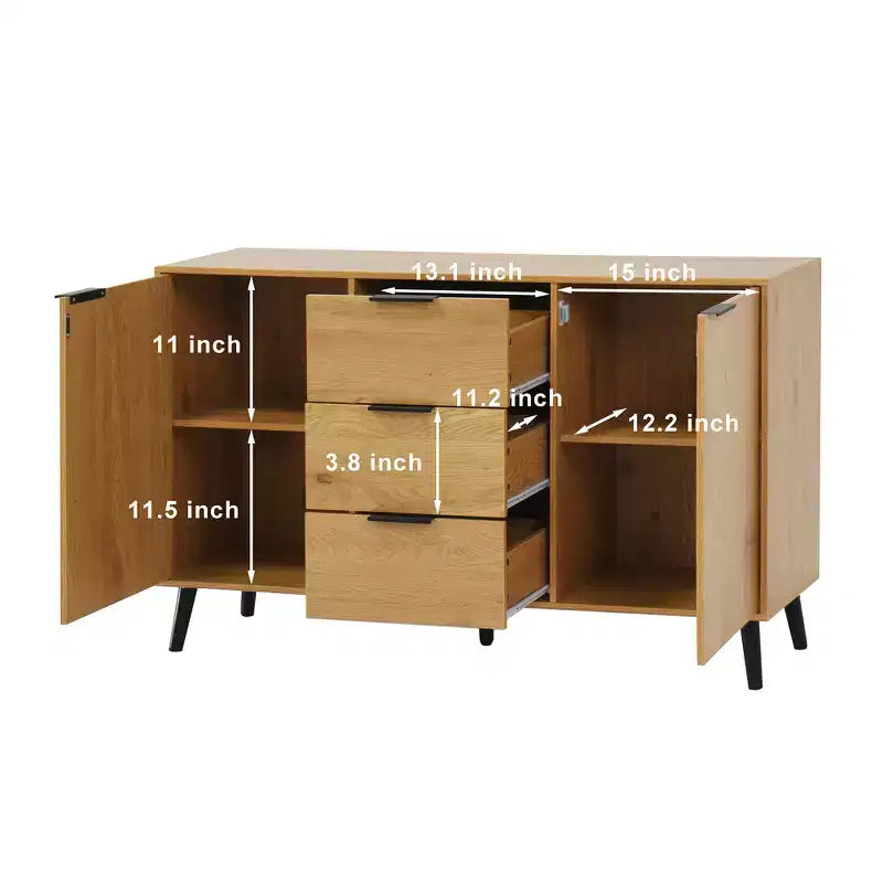 Aparador tipo bufé con almacenaje, mueble de café de madera, consola con 3 cajones y 1 puerta, aparador de cocina natural
