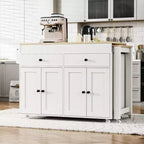 JVNOXK Isla de cocina móvil de 74 pulgadas con ruedas y mesa de comedor extensible, incluye especiero y 2 cajones, adecuada para cocina, blanca