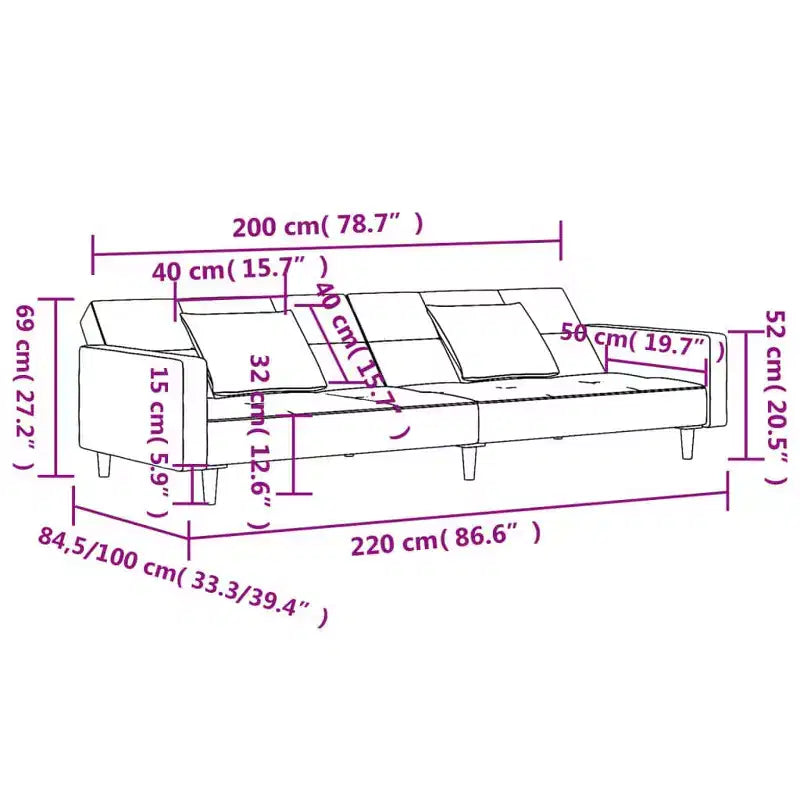 Sofá cama de 2 plazas vidaXL con dos almohadas de terciopelo negro