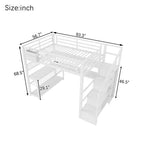 TUYOHW Cama alta de tamaño completo con escalera de almacenamiento y armario, cama alta de metal con escritorio, estantes de almacenamiento, estación de carga y luces LED para adolescentes y adultos