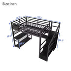 TUYOHW Cama alta de tamaño completo con escalera de almacenamiento y armario, cama alta de metal con escritorio, estantes de almacenamiento, estación de carga y luces LED para adolescentes y adultos