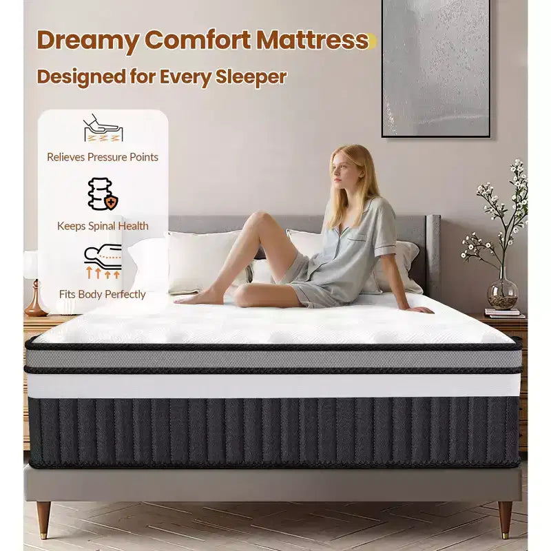 Colchón híbrido King Size en caja, colchón de espuma viscoelástica de 35 cm para un sueño confortable y alivio de la presión, con certificación CertiPUR-US