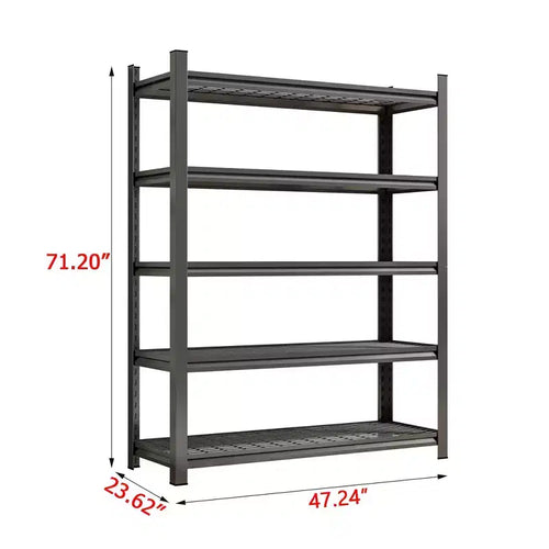 Estanterías Metálicas Ajustables de 5 Niveles Negras de 71 Pulgadas de Alto, Adecuadas para Cuartos de Herramientas, Garajes y Supermercados