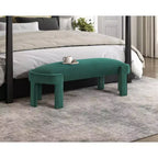 Banco tapizado de tela de terciopelo moderno y elegante Okak con estructura de madera contrachapada, otomana ovalada de lujo cómoda para dormitorio, recibidor