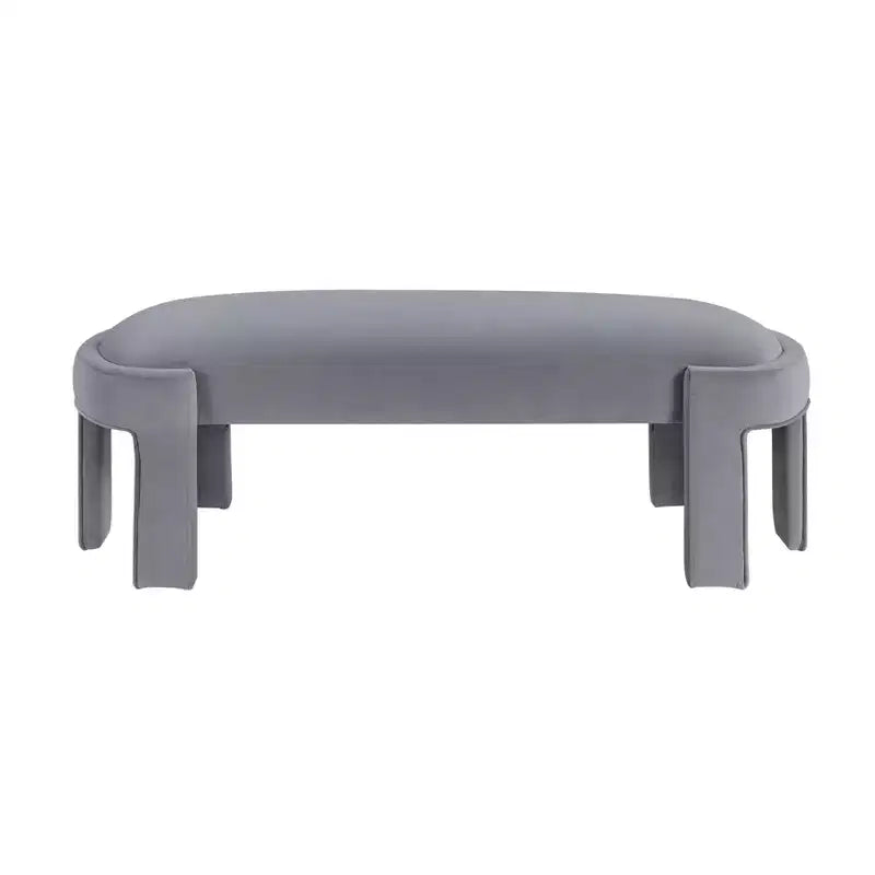 Banco tapizado de tela de terciopelo moderno y elegante Okak con estructura de madera contrachapada, otomana ovalada de lujo cómoda para dormitorio, recibidor