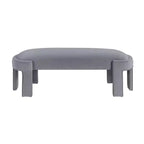Banco tapizado de tela de terciopelo moderno y elegante Okak con estructura de madera contrachapada, otomana ovalada de lujo cómoda para dormitorio, recibidor
