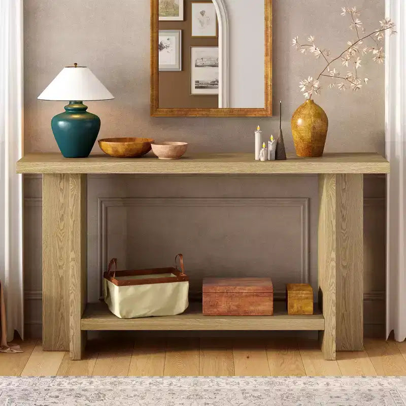 Consolas para entrada, mesa de sofá grande detrás del sofá, mesas de sofá de madera con patas de diseño en forma de T para sala de estar, vestíbulo