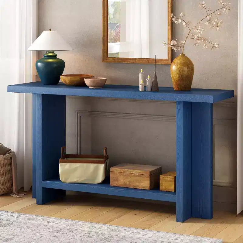 Consolas para entrada, mesa de sofá grande detrás del sofá, mesas de sofá de madera con patas de diseño en forma de T para sala de estar, vestíbulo