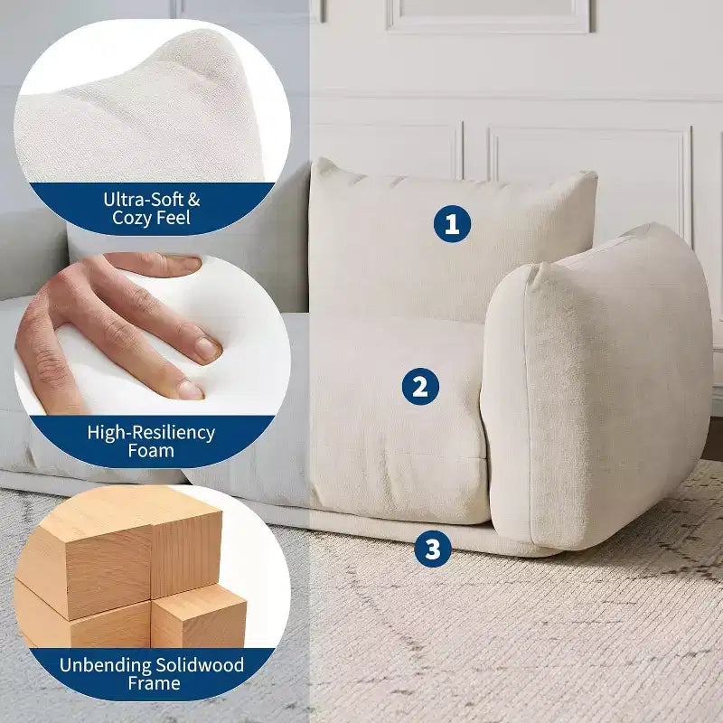 Seccional de sofá nube extragrande: Sofá modular en forma de U de chenilla, diseño de asiento profundo sin estructura