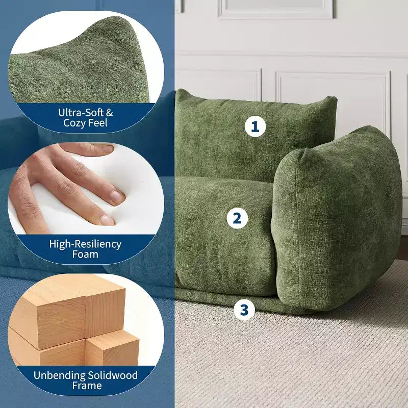 Seccional de sofá nube extragrande: Sofá modular en forma de U de chenilla, diseño de asiento profundo sin estructura