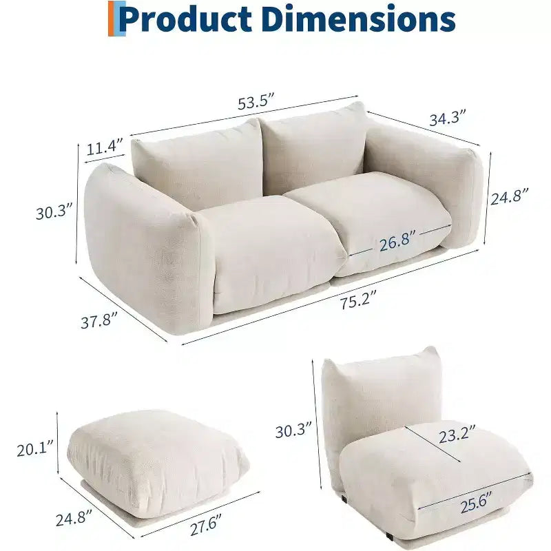Seccional de sofá nube extragrande: Sofá modular en forma de U de chenilla, diseño de asiento profundo sin estructura