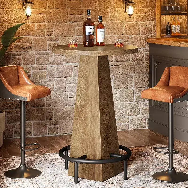 Mesa alta de bar Lantine, mesa redonda de pub de 95 cm de alto para bares pequeños, comedor, cocina, color madera (solo mesa)