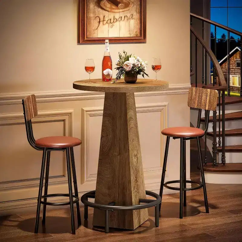 Mesa alta de bar Lantine, mesa redonda de pub de 95 cm de alto para bares pequeños, comedor, cocina, color madera (solo mesa)