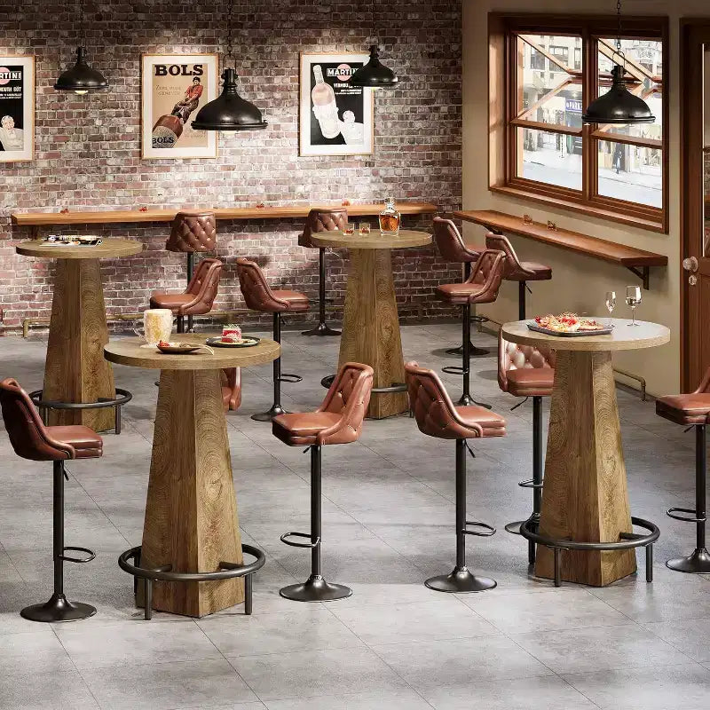 Mesa alta de bar Lantine, mesa redonda de pub de 95 cm de alto para bares pequeños, comedor, cocina, color madera (solo mesa)