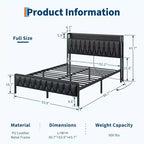 Base de cama de metal Queen Acekool con estación de carga, cabecero y piecero de almacenamiento de piel sintética