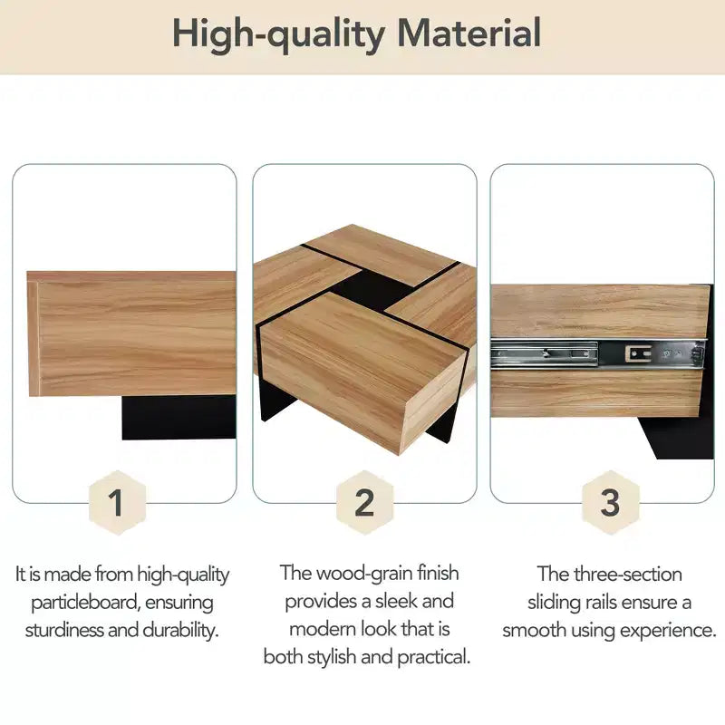 Mesa de centro cuadrada de 31.5 pulgadas con 4 compartimentos de almacenamiento ocultos, mesa de cóctel con tablero deslizante extensible, mesa auxiliar para sala de estar