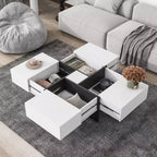 Mesa de centro cuadrada de 31.5 pulgadas con 4 compartimentos de almacenamiento ocultos, mesa de cóctel con tablero deslizante extensible, mesa auxiliar para sala de estar