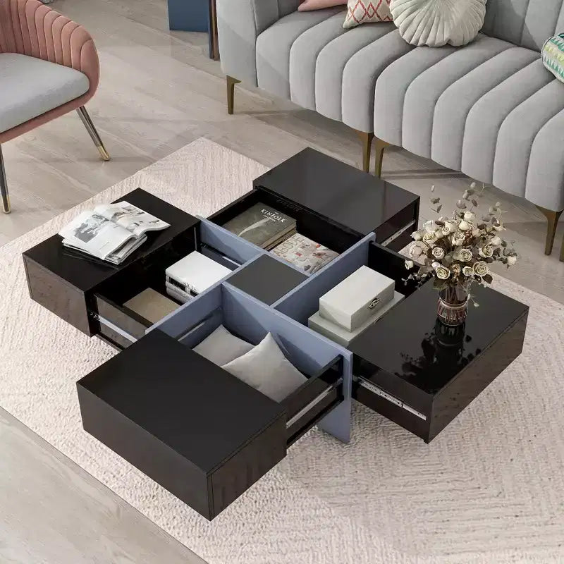 Mesa de centro cuadrada de 31.5 pulgadas con 4 compartimentos de almacenamiento ocultos, mesa de cóctel con tablero deslizante extensible, mesa auxiliar para sala de estar