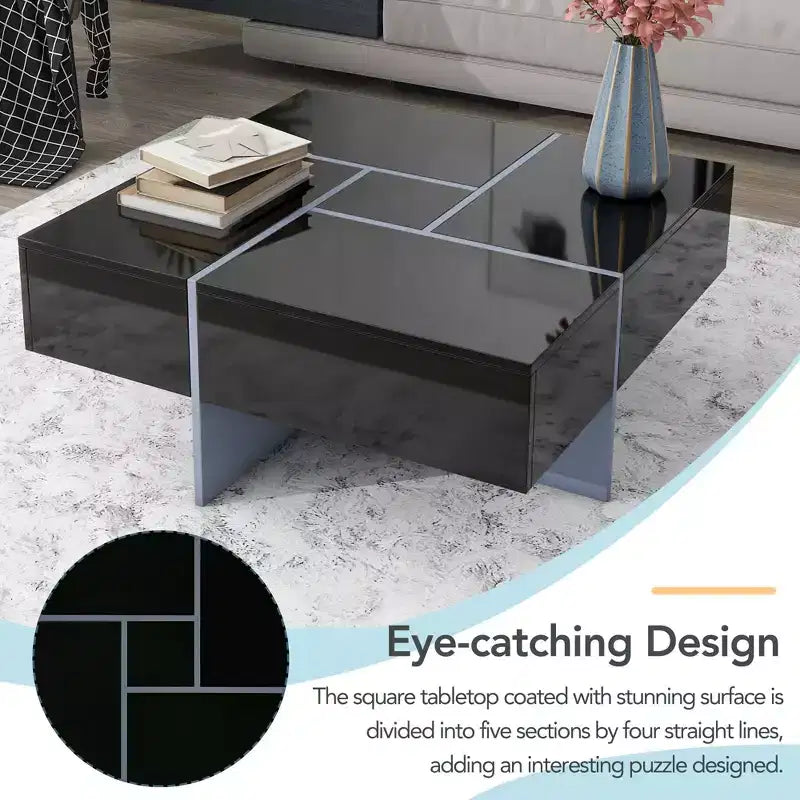 Mesa de centro cuadrada de 31.5 pulgadas con 4 compartimentos de almacenamiento ocultos, mesa de cóctel con tablero deslizante extensible, mesa auxiliar para sala de estar