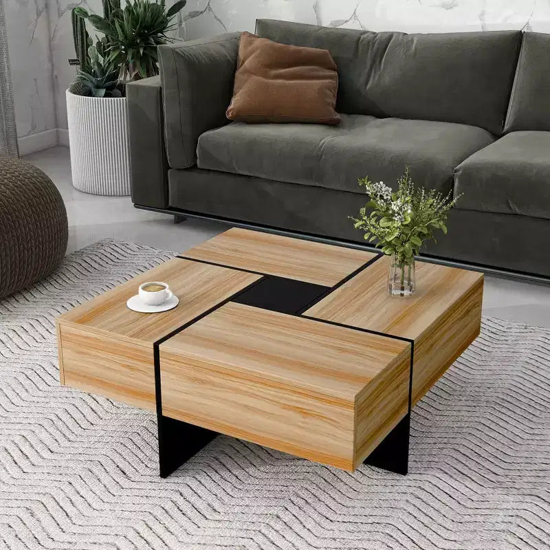 Mesa de centro cuadrada de 31.5 pulgadas con 4 compartimentos de almacenamiento ocultos, mesa de cóctel con tablero deslizante extensible, mesa auxiliar para sala de estar