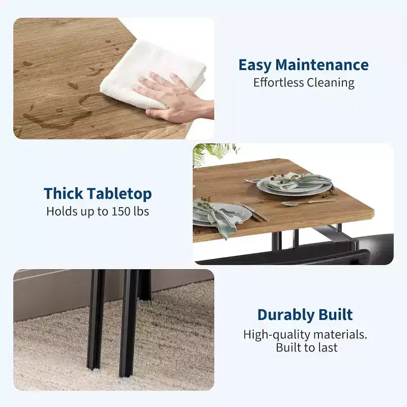 Juego de comedor Acekool de 5 piezas, mesa veteada de madera marrón, ahorra espacio, para cocina
