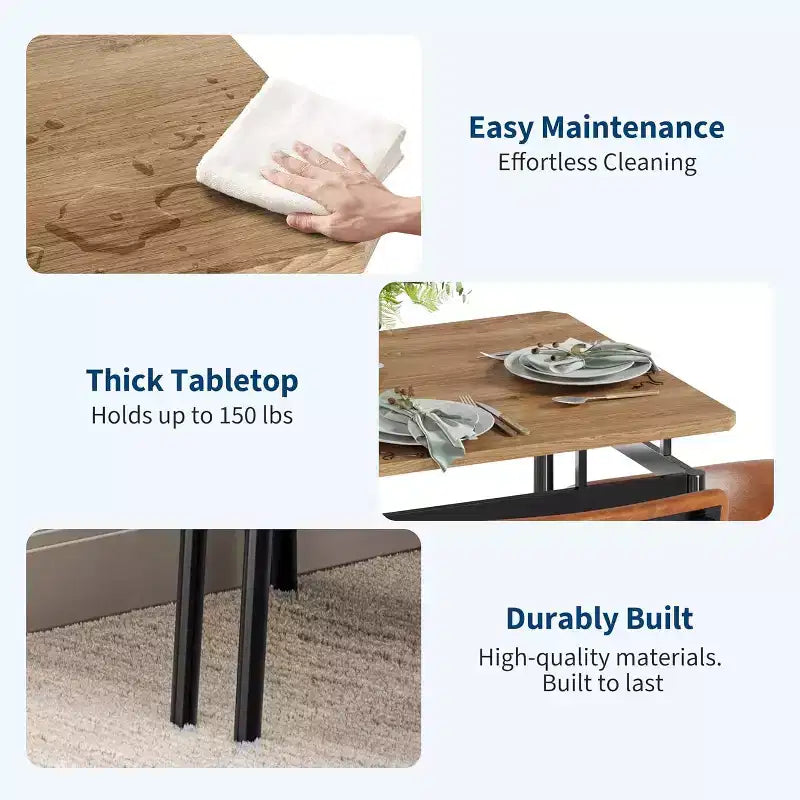 Juego de comedor Acekool de 5 piezas, mesa veteada de madera marrón, ahorra espacio, para cocina