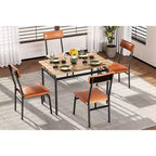 Juego de comedor Acekool de 5 piezas, mesa veteada de madera marrón, ahorra espacio, para cocina