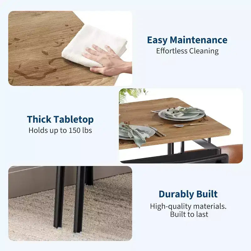Juego de comedor Acekool de 5 piezas, mesa veteada de madera marrón, ahorra espacio, para cocina