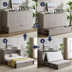 GDFStudio Enlor Arcón Cama Murphy Moderno de Madera con Colchón de Espuma Plegable, Estación de Carga y Cajones de Almacenamiento