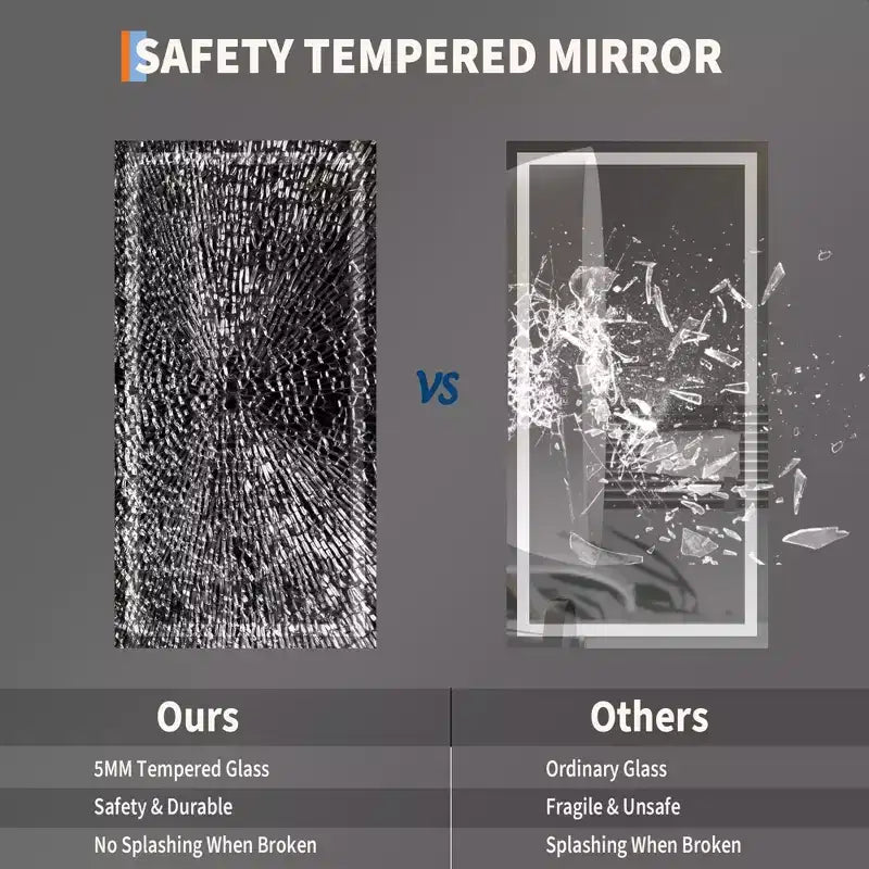 Espejo de baño LED sin marco con iluminación frontal y trasera, intensidad regulable continua, antivaho, a prueba de roturas para pared (horizontal/vertical)