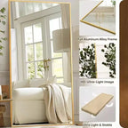 Espejo de cuerpo entero rectangular dorado de 91x46 con soporte. Un espejo de pie sobredimensionado para usar de pie o colgado