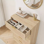 Cómoda de 5 cajones de ratán para dormitorio, diseño de cuerpo de gabinete y patas integrados, cómoda de madera para pasillos, entradas y armarios, fácil montaje