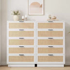 Cómoda de 5 cajones de ratán para dormitorio, diseño de cuerpo de gabinete y patas integrados, cómoda de madera para pasillos, entradas y armarios, fácil montaje