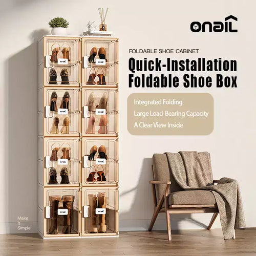 Organizador de zapatos de 4 piezas, organizador de zapatos apilable de plástico transparente para armario, caja de zapatos apilable de plástico transparente para entrada, plegable, ahorra espacio