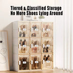 Organizador de zapatos de 4 piezas, organizador de zapatos apilable de plástico transparente para armario, caja de zapatos apilable de plástico transparente para entrada, plegable, ahorra espacio