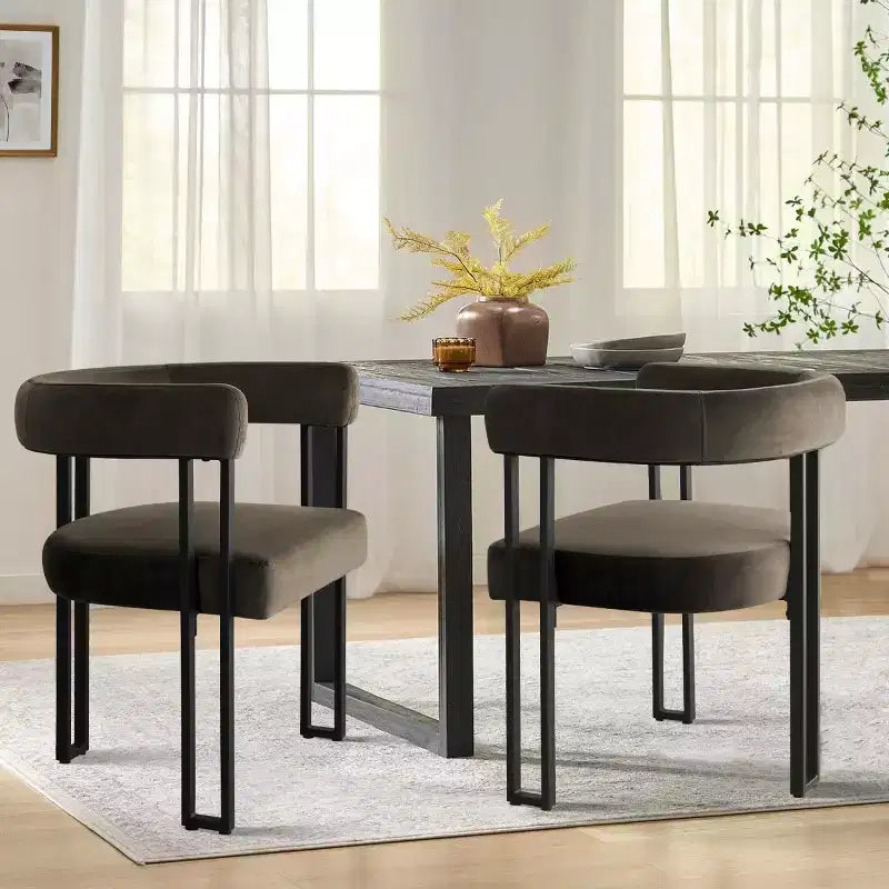 Juego de 6 sillas de comedor tapizadas Panipeachy, sillas de cocina de terciopelo contemporáneo con respaldo curvo y elegante base de metal