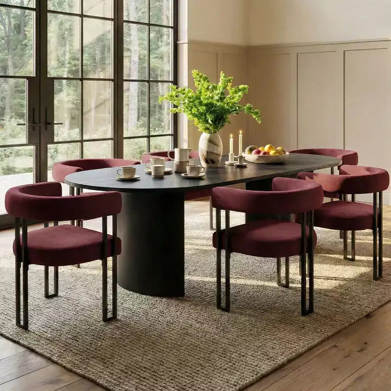Juego de 6 sillas de comedor tapizadas Panipeachy, sillas de cocina de terciopelo contemporáneo con respaldo curvo y elegante base de metal