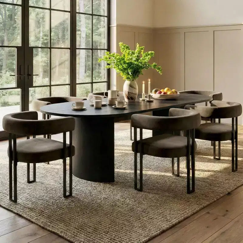 Juego de 6 sillas de comedor tapizadas Panipeachy, sillas de cocina de terciopelo contemporáneo con respaldo curvo y elegante base de metal