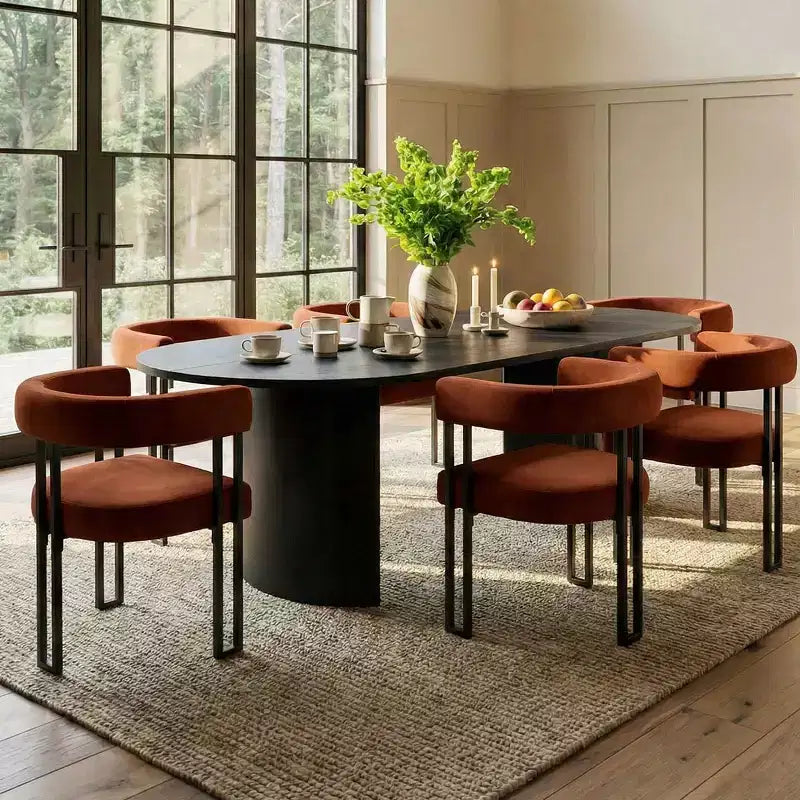 Juego de 6 sillas de comedor tapizadas Panipeachy, sillas de cocina de terciopelo contemporáneo con respaldo curvo y elegante base de metal