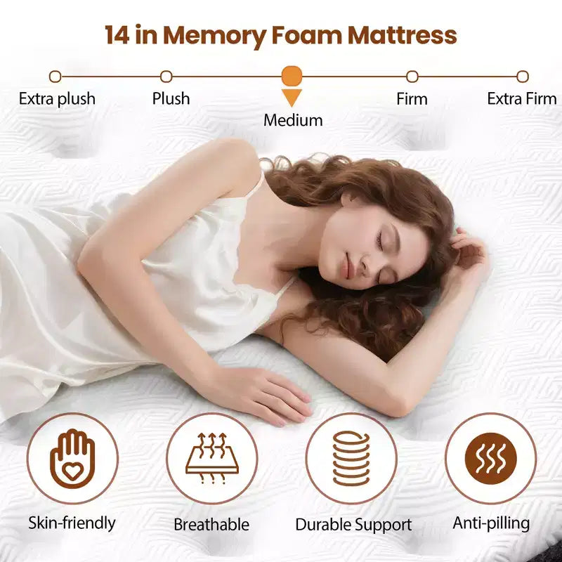 Colchón King Size de 14 pulgadas, colchón de espuma viscoelástica refrescante para un sueño reparador y alivio de la presión, colchón en caja, firmeza media