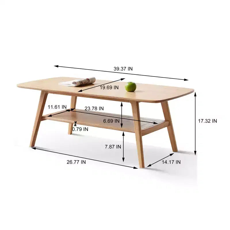 Mesa de centro TUYOHW, estructura 100 % de roble de primera calidad, mesa baja de centro de 2 niveles natural de 120x56 cm / 102x51 cm para sala de estar, mesa auxiliar baja, fácil de montar