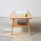 Mesa de centro TUYOHW, estructura 100 % de roble de primera calidad, mesa baja de centro de 2 niveles natural de 120x56 cm / 102x51 cm para sala de estar, mesa auxiliar baja, fácil de montar