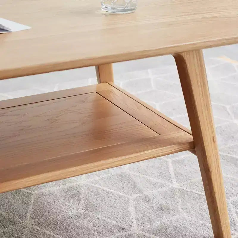 Mesa de centro TUYOHW, estructura 100 % de roble de primera calidad, mesa baja de centro de 2 niveles natural de 120x56 cm / 102x51 cm para sala de estar, mesa auxiliar baja, fácil de montar