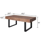 TUYOHW Mesa de centro rústica con patas de metal, mesa central hecha a mano de 47.2 pulgadas para sala de estar, mesa auxiliar de madera para decoración del hogar, marrón/negro