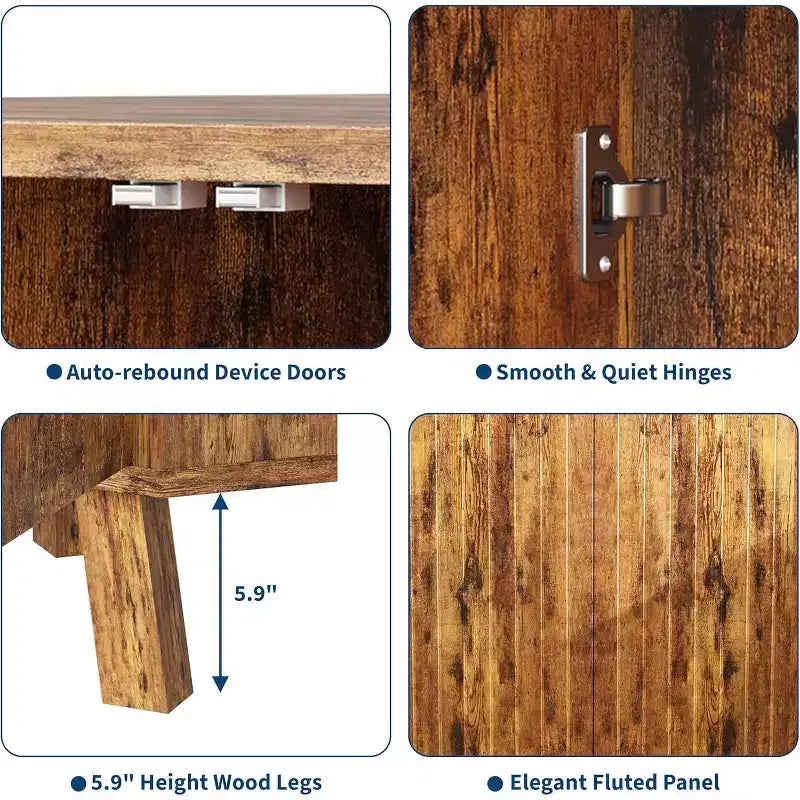 Gabinete esquinero rústico de 3 niveles con estante ajustable, mesa esquinera de madera con puertas y mesa auxiliar triangular para sala de estar y cocina