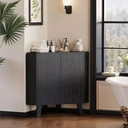 Gabinete esquinero rústico de 3 niveles con estante ajustable, mesa esquinera de madera con puertas y mesa auxiliar triangular para sala de estar y cocina