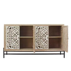 GDFStudio Eni Gabinete de almacenamiento vintage de 59'' con 4 puertas de madera tallada y 2 estantes